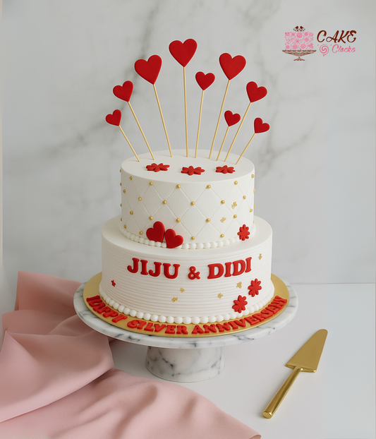 Romantic Hearts Silver Anniversary Cake
