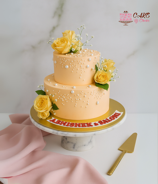 Yellow Pearl Rose Cake