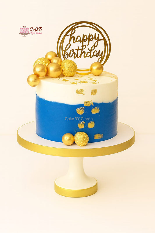 Royal Blue & Golden Birthday Cake