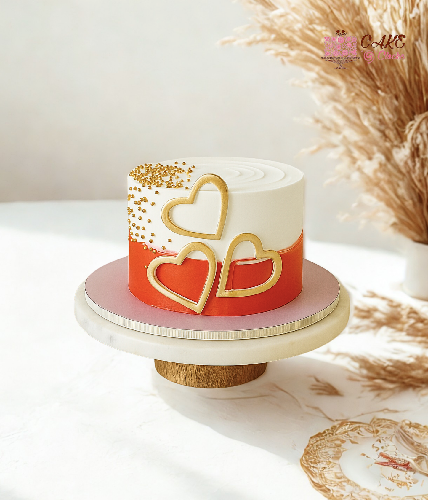 Golden Hearts Anniversary Cake