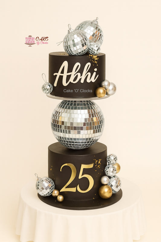 Golden 25th Birthday Revolving Cake