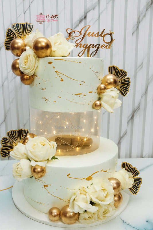 Golden Engagement Floral Cake