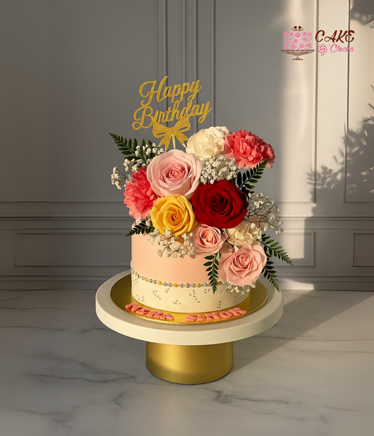Purple Floral Two-Tier Cake