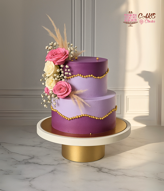 Purple Floral Two-Tier Cake