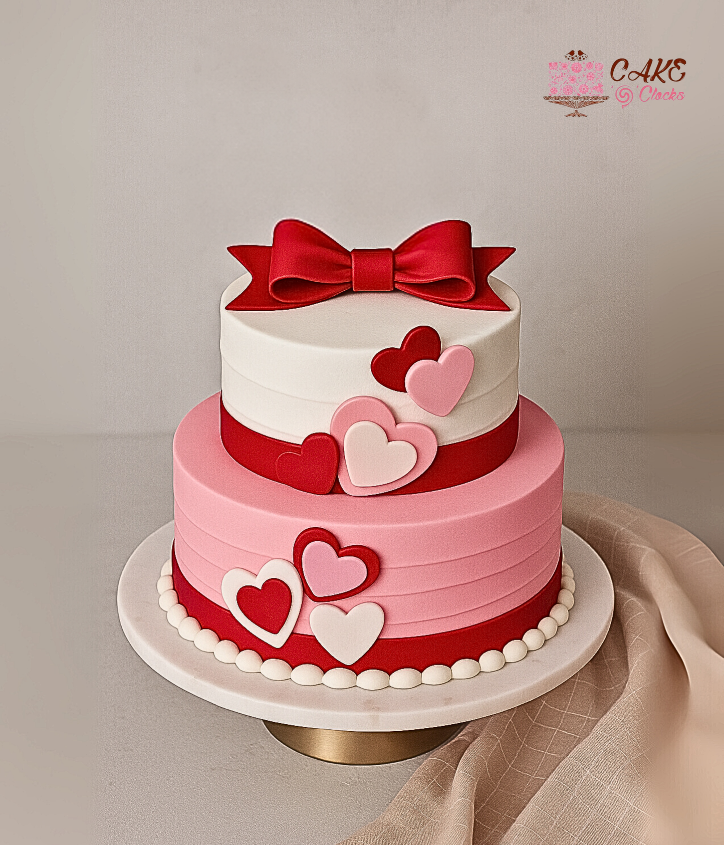Romantic Hearts & Bow Cake