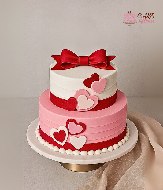 Romantic Hearts & Bow Cake