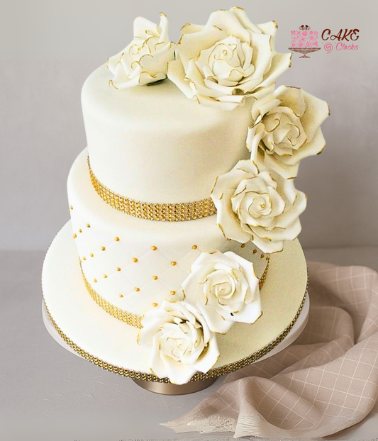 Elegant Golden Roses Cake