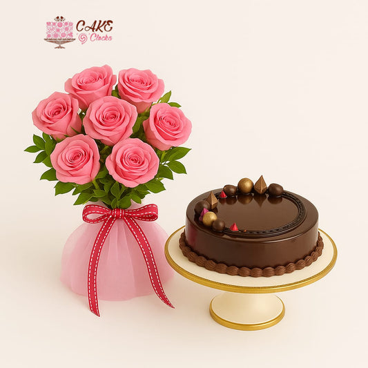 Pink Roses with Chocolate Ganache Cake