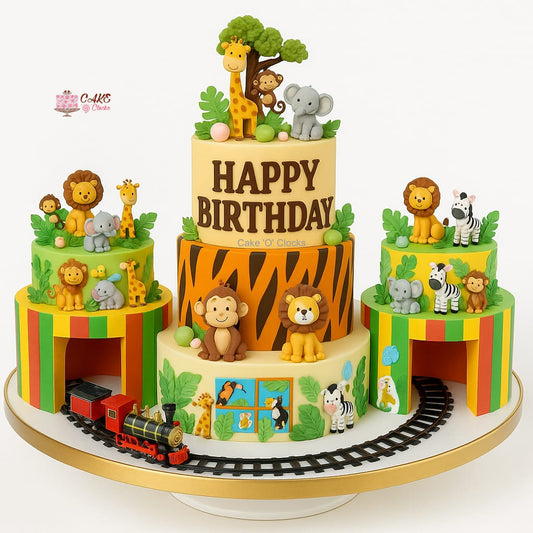 Jungle Safari Train Theme Cake Setup