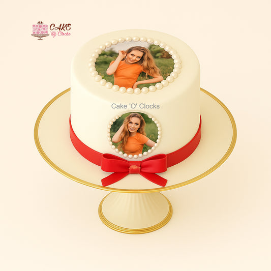Pearl Frame Red Bow Cake