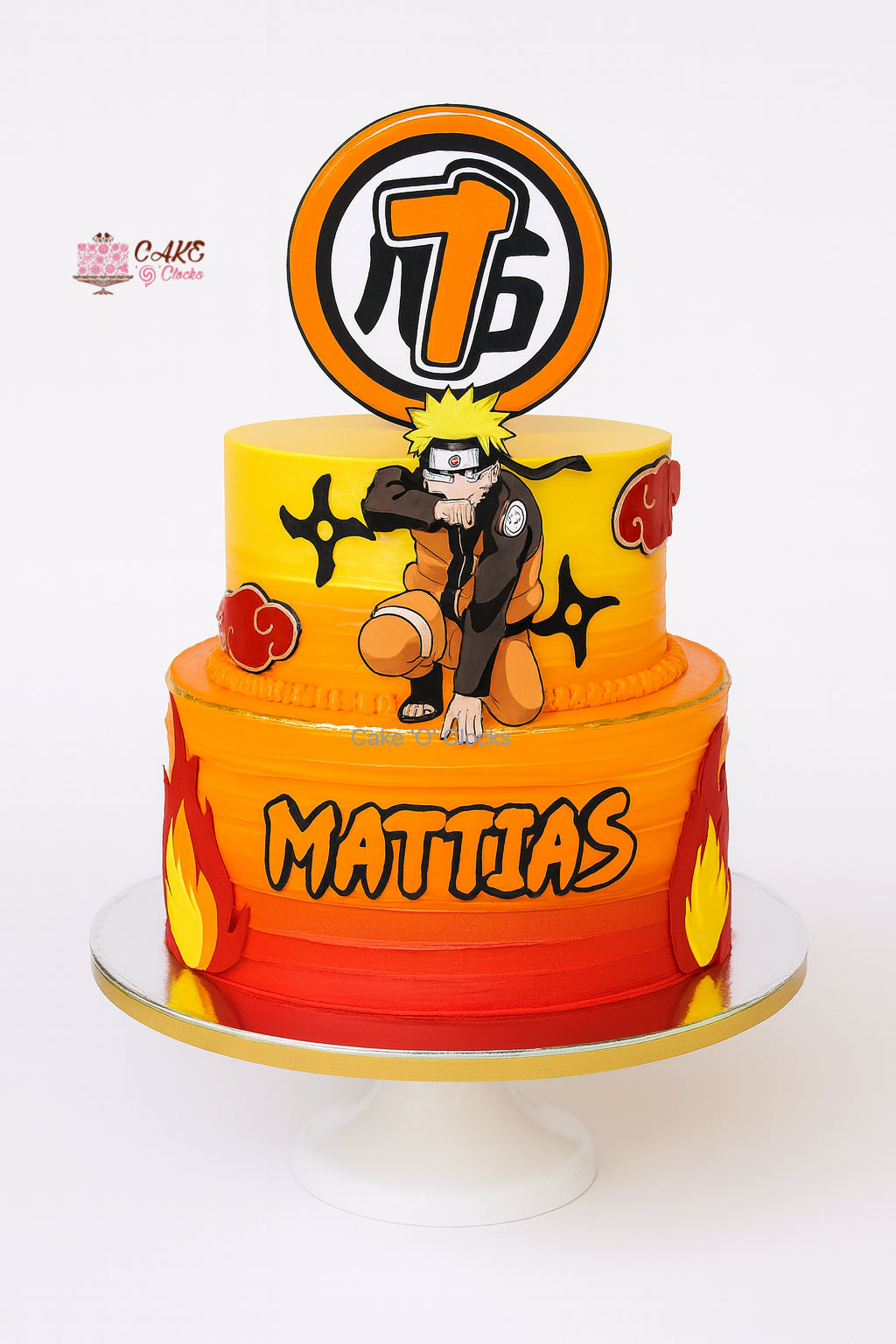 Two-Tier Naruto Themed Cake with Flames