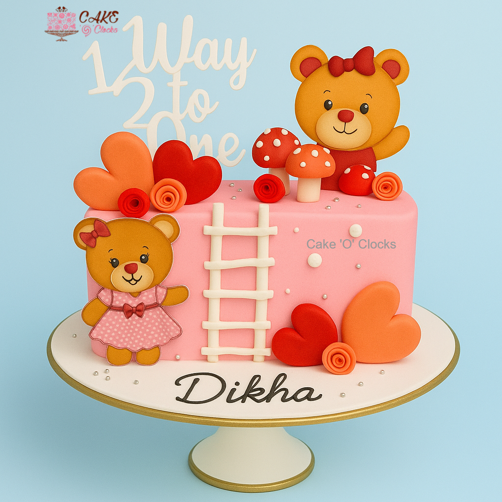 Pink Teddy Love Half Birthday Cake