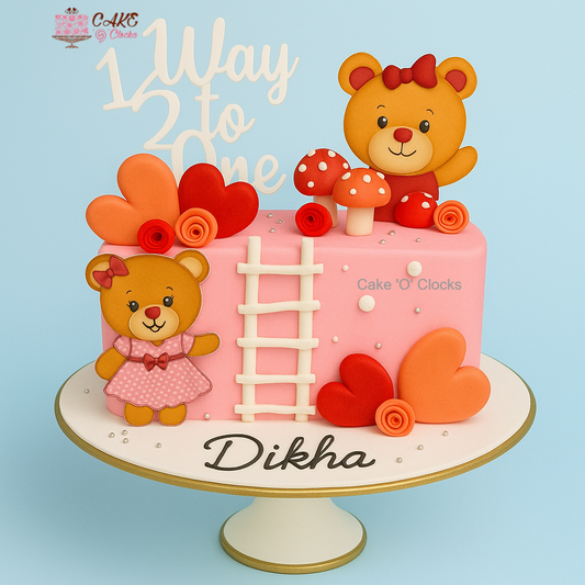 Pink Teddy Love Half Birthday Cake