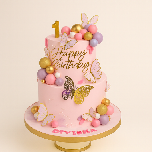 Golden Butterfly Tier Cake