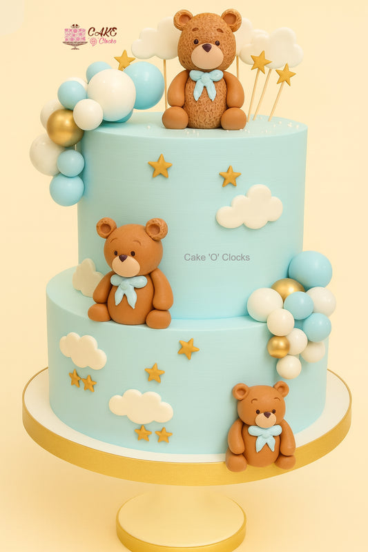 Teddy Bear Balloon & Clouds Cake
