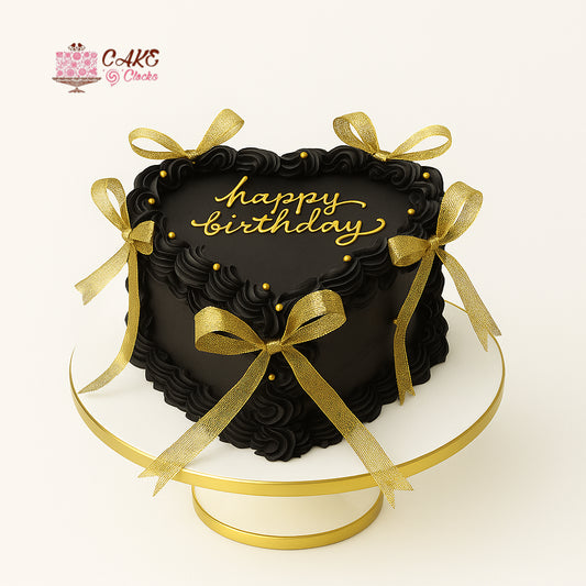 Black & Gold Ribbon Luxury Birthday Cake