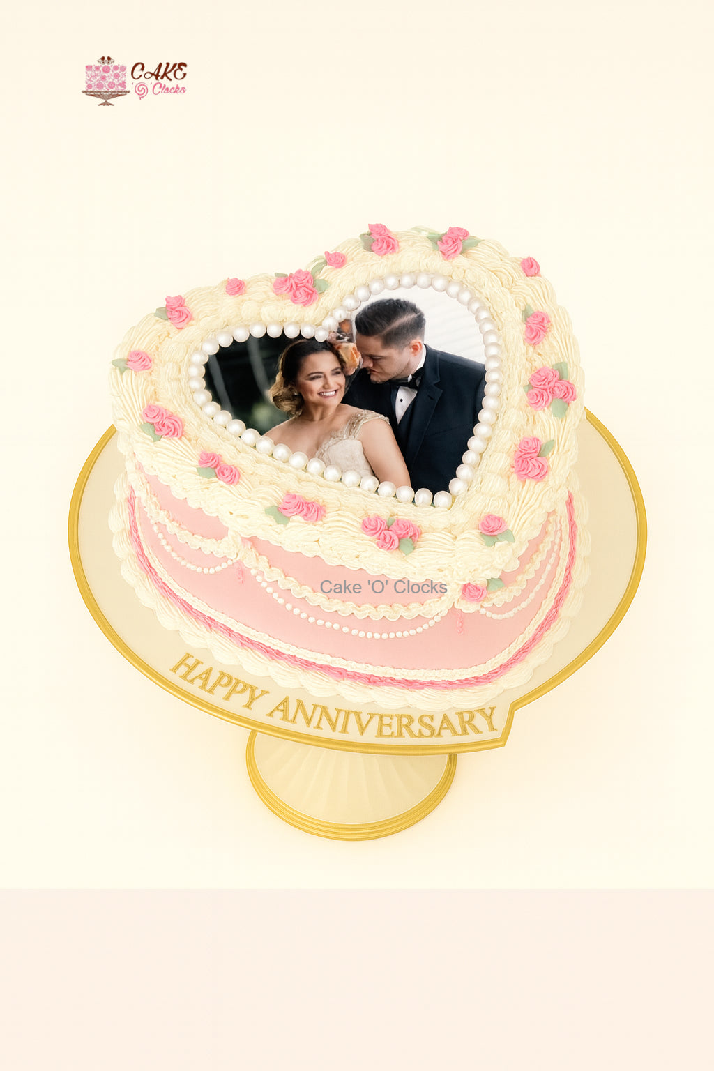 Heart Shape Anniversary Photo Cake