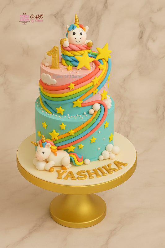 Rainbow Unicorn 1st Birthday Cake