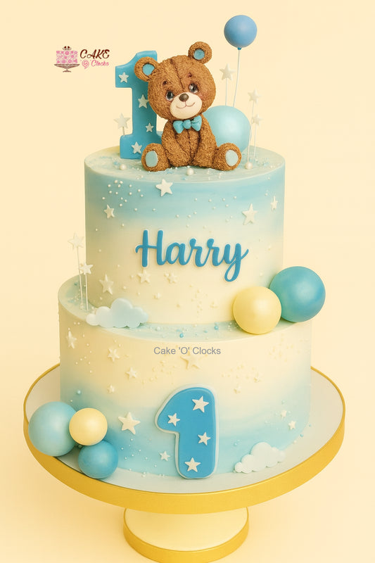Blue Ombre Teddy Bear Birthday Cake