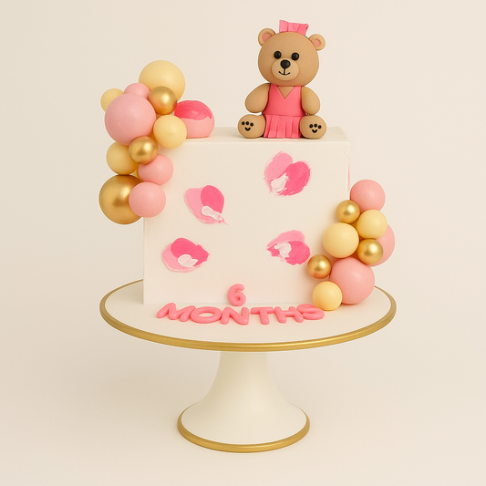 Pink Teddy & Balloons Cake