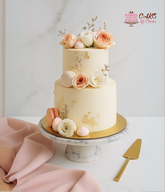 Peach Rose Wedding Cake