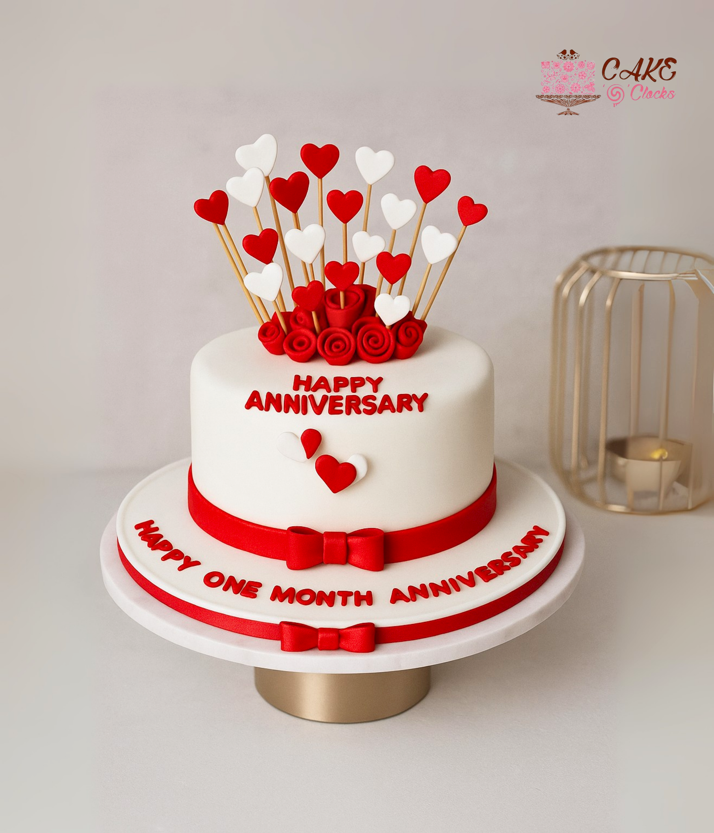 Stylish Red and White Happy Anniversary Cake