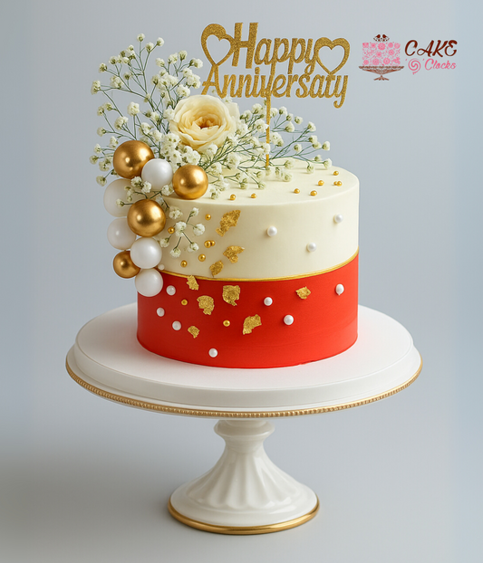 Luxury Anniversary Cake with Flowers & Pearls