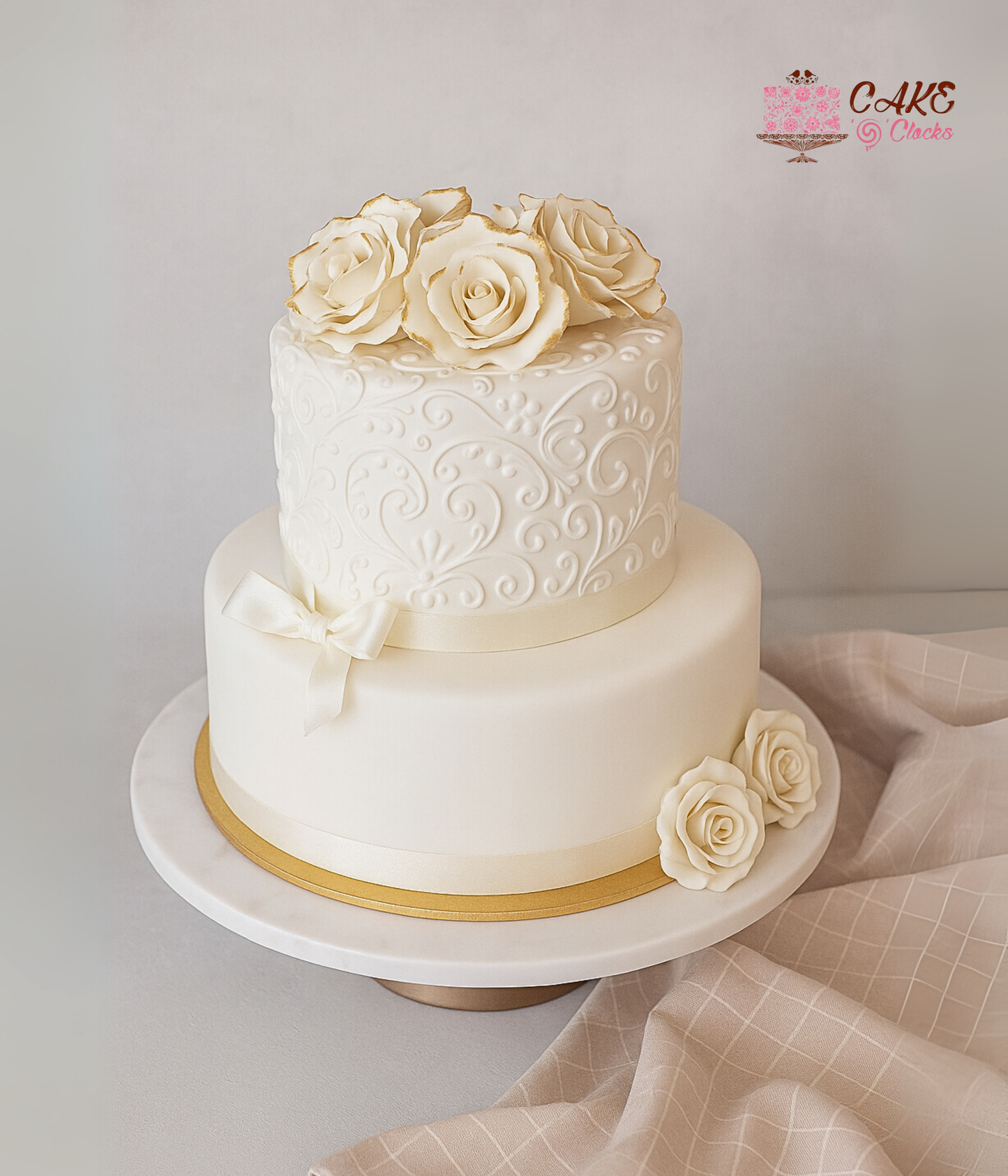 Royal White & Gold Rose Cake