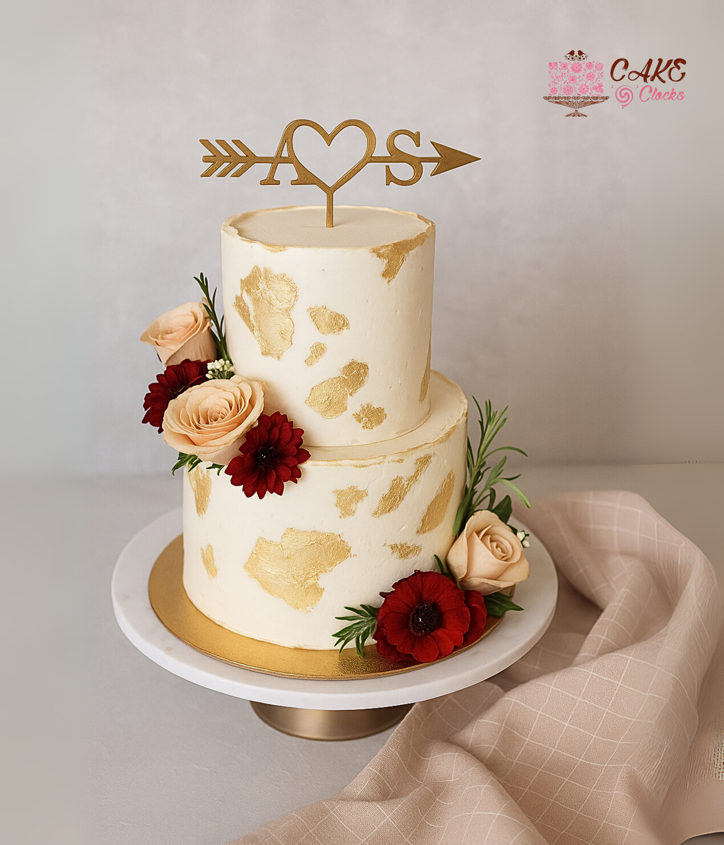 Golden Brushstroke Floral Cake