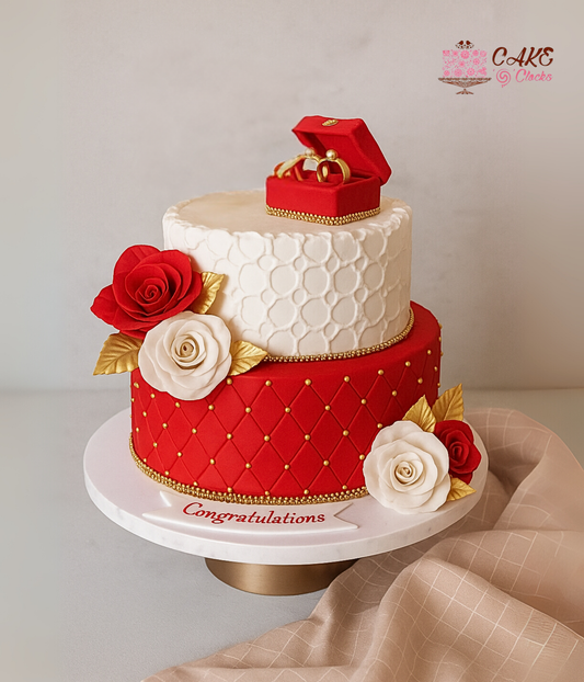 Red & Gold Ring Ceremony Cake
