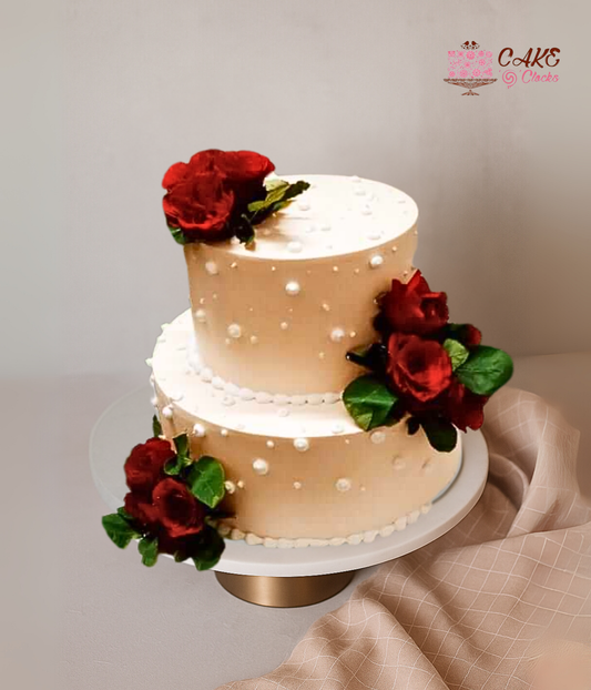 Classic Pearl & Red Rose Cake