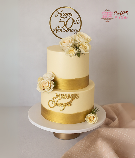 Golden 50th Anniversary Cake