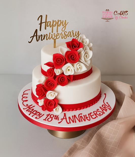 Red & White Rose Anniversary Cake