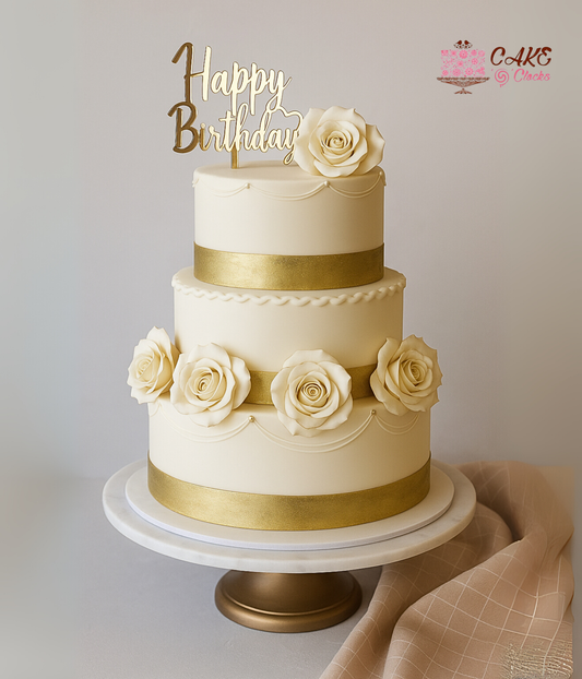 Golden Bloom Birthday Cake