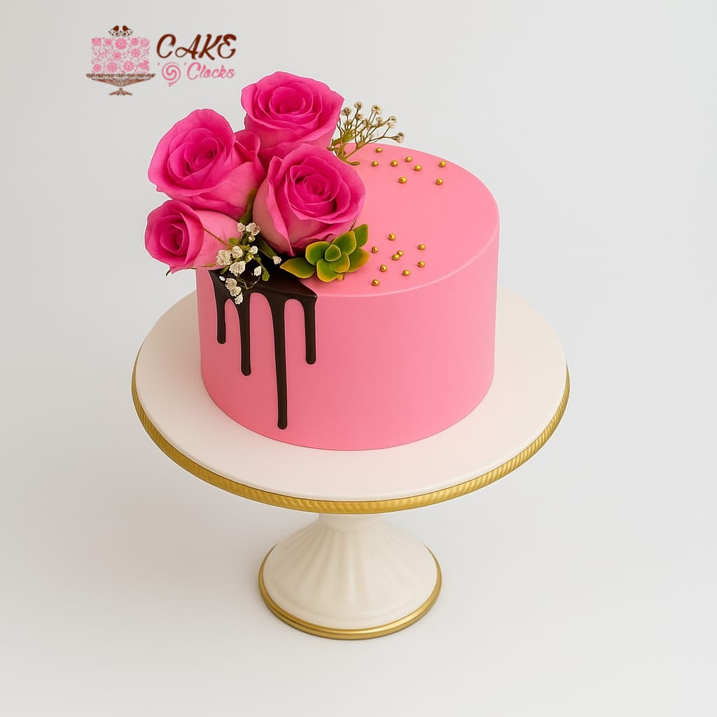 Pink Floral Drip Cake.