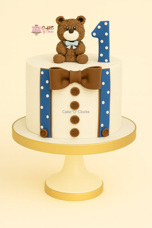 Teddy Bear Tuxedo First Birthday Cake