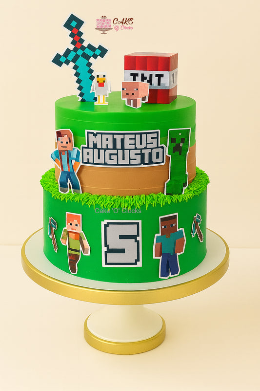 Minecraft Sword & Characters Cake