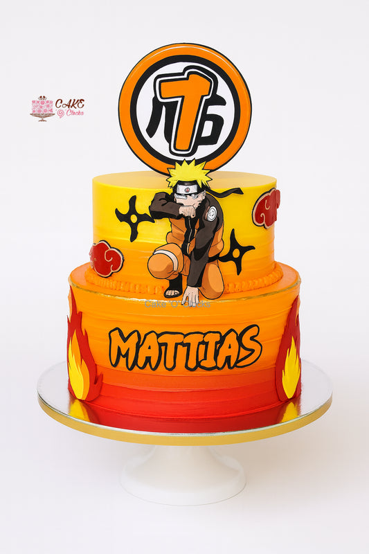 Two-Tier Naruto Themed Cake with Flames