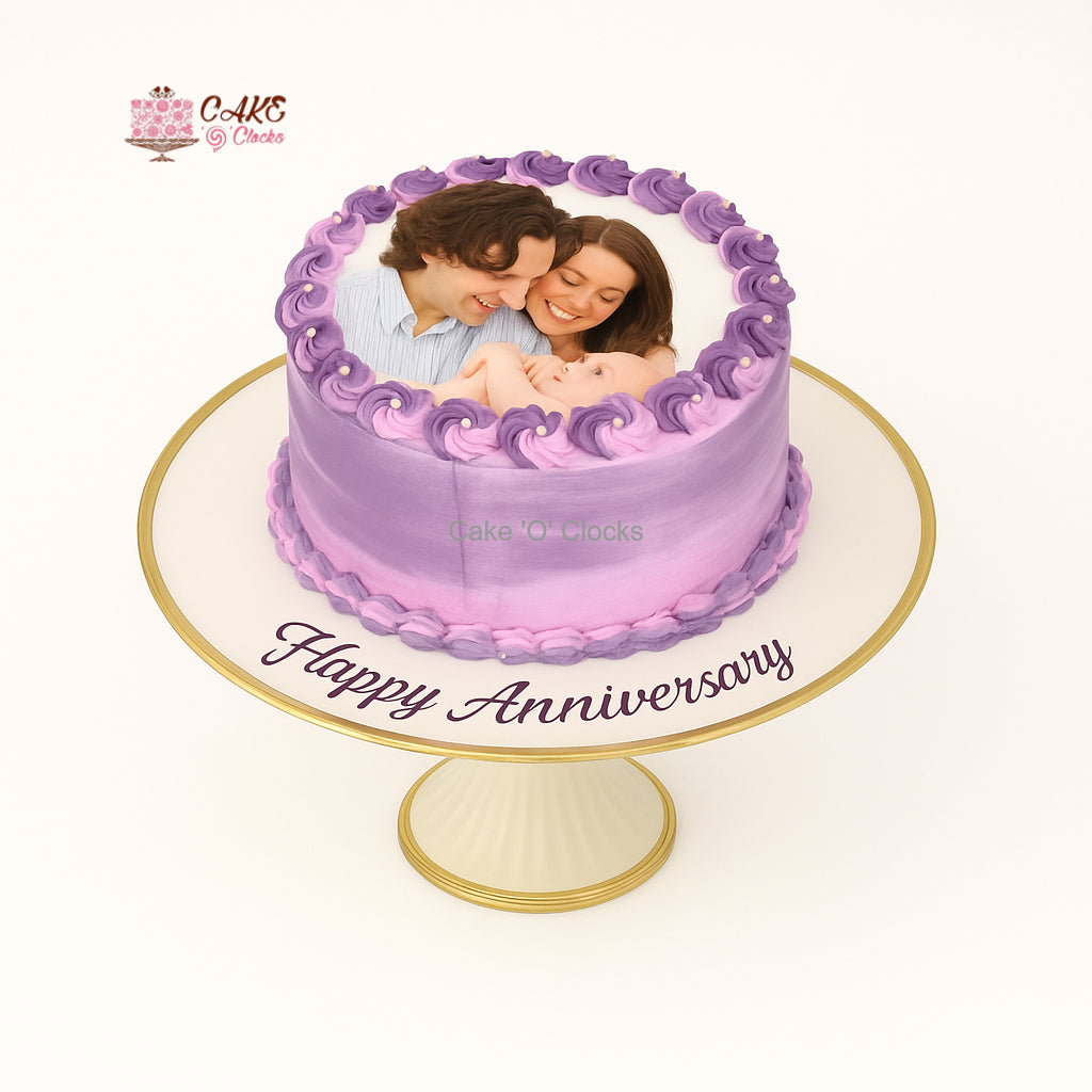 Purple Ombre Anniversary Cake with Photo
