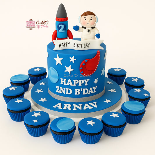 Rocket & Astronaut Cake with Cupcakes