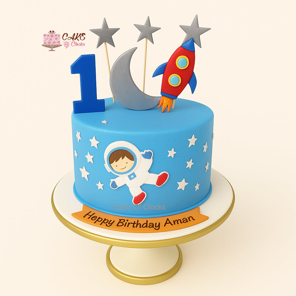 Cute Astronaut & Rocket Birthday Cake