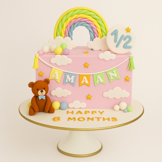 Rainbow Teddy Half Birthday Cake