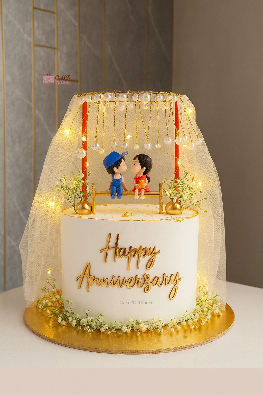 Golden Pearl Anniversary Cake