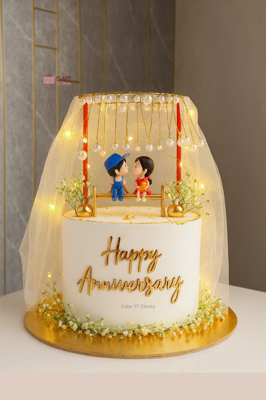 Golden Pearl Anniversary Cake