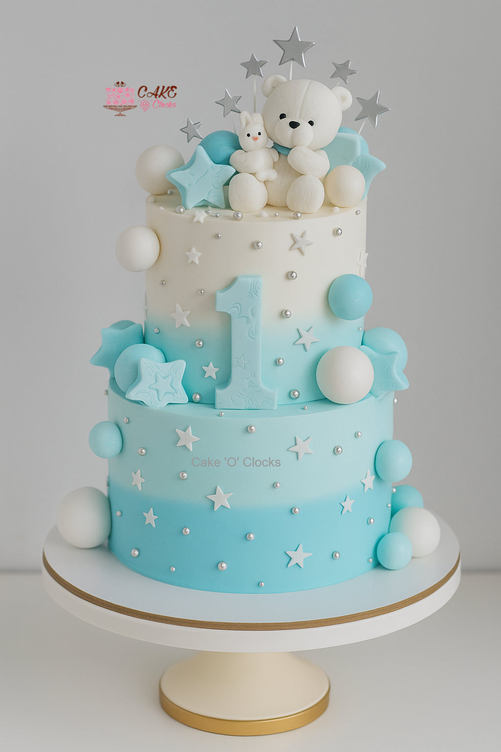Teddy Bear Blue Stars Cake