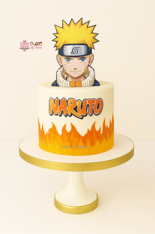 Classic Naruto Face Cake with Flames