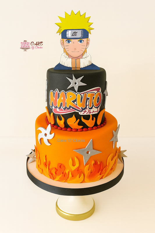Two-Tier Naruto Fire & Shuriken Cake