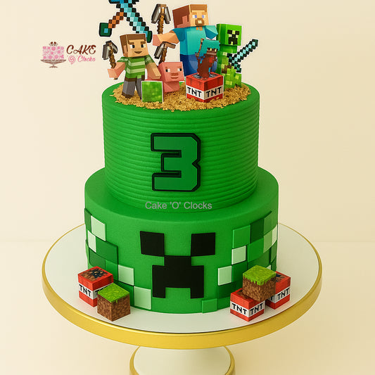 Double-Tier Minecraft Creeper Cake