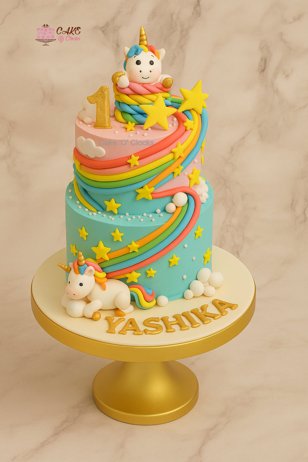 Rainbow Unicorn 1st Birthday Cake